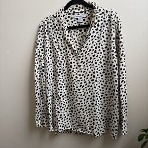 Tommy Bahama Silk  Womens Blouse Leopard Animal Print  Spring Summer Top Size XL